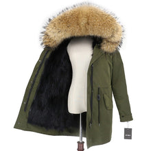 Load image into Gallery viewer, 2019 Real Fur Coat Winter Jacket Women Long Parka Waterproof Big Natural Raccoon Fur Collar Hood Thick Warm Real Fox Fur Liner